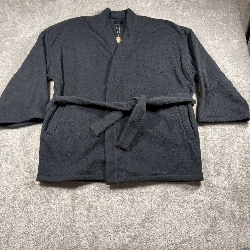 SKIMS Fleece Wrap Robe Women Medium Short Charcoal Grey Kimono Style Lounge NWT